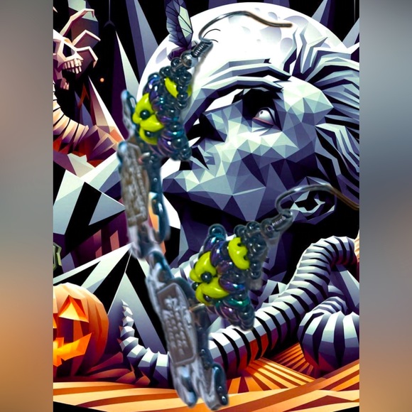 Handcrafted Beetlejuice Sand Worm Movie Quote Glass Beaded Earrings - Picture 3 of 4